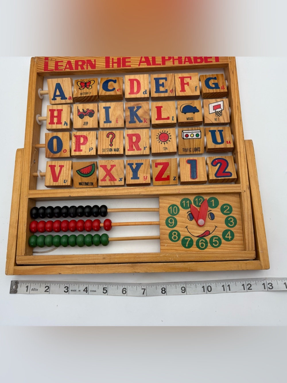 Vintage Learn The Alphabet Wooden Activity Center - Letters, abacus and clock - Picture 6 of 7